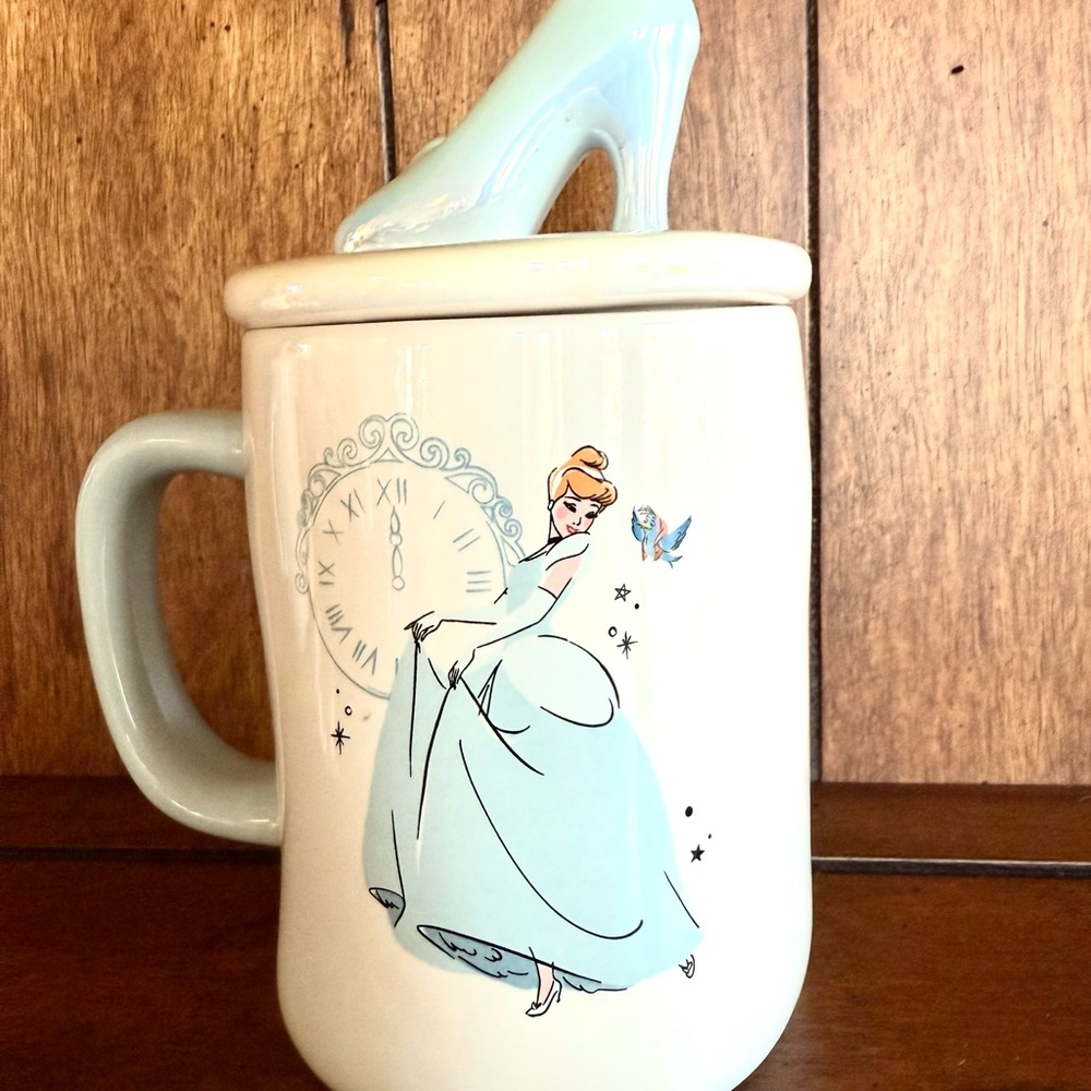 Rae Dunn Disney Cinderella Mug with Iridescent Blue Shoe Lid